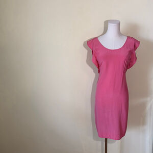 Talula Babaton Women’s Pink Silk Flutter Sleeve Midi Dress L